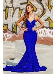 Sequin Spaghetti Straps Trailing Maxi Dresses