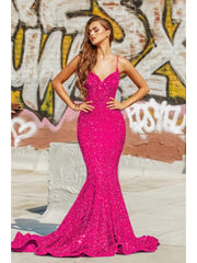 Sequin Spaghetti Straps Trailing Maxi Dresses