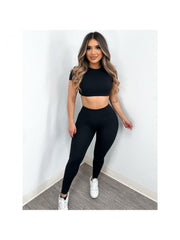 Solid Color Backless Short Sleeve Pant Sets