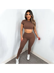 Solid Color Backless Short Sleeve Pant Sets