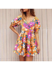 A-line V Neck Lantern Sleeve Dress