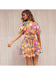 A-line V Neck Lantern Sleeve Dress