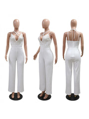 Patchwork Hotfix Rhinestones Spaghetti Straps Jumpsuits