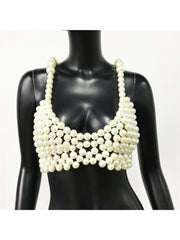 Faux Pearl Chain V Neck Backless Tanks