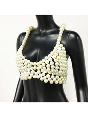 Faux Pearl Chain V Neck Backless Tanks