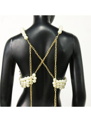 Faux Pearl Chain V Neck Backless Tanks