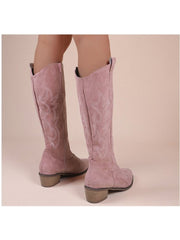 Embroidery Zipper Thigh-High Boots