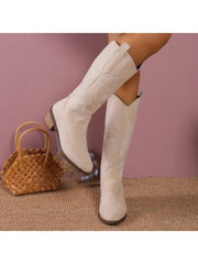 Embroidery Zipper Thigh-High Boots