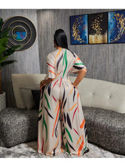 Print Wide Leg Short Sleeve Jumpsuits