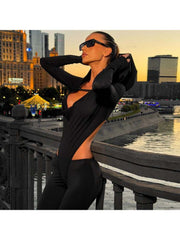 Hooded Hollow-out Flare Leg Long Sleeve Jumpsuits