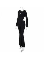 Hooded Hollow-out Flare Leg Long Sleeve Jumpsuits