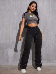 Distressed High Rise Fitted Streetwear Jeans