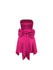 Patchwork Bow Strapless A-line Mini Dresses