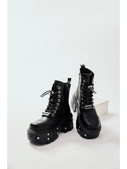 Punk Metal Decor Zipper Platforms Martin Boots