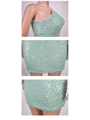 Plain Color Sequin One-shoulder Mini Dress