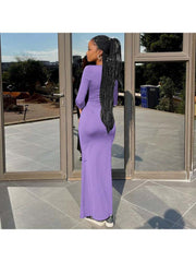 Solid Color Ruched Long Sleeve Maxi Dresses