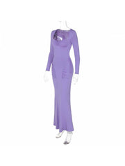 Solid Color Ruched Long Sleeve Maxi Dresses