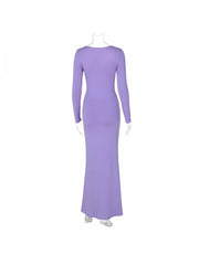 Solid Color Ruched Long Sleeve Maxi Dresses