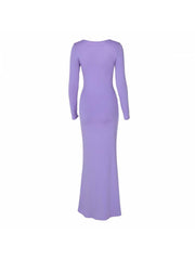 Solid Color Ruched Long Sleeve Maxi Dresses