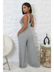 Rib Puff Sleeve Shrug V Neck Jumpsuit 2 Piece Sets