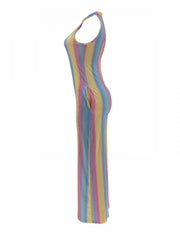 Colorblock Striped Wide Leg Sleeveless Jumpsuits