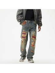 Patched Ripped Straight Men's Jeans