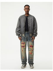 Patched Ripped Straight Men's Jeans