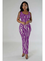 Zebra Reversible Plus Size Bodycon Sleeveless Dresses