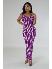 Zebra Reversible Plus Size Bodycon Sleeveless Dresses