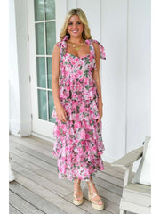 Print A-line Sleeveless Tiered Dresses