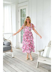 Print A-line Sleeveless Tiered Dresses