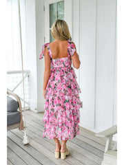 Print A-line Sleeveless Tiered Dresses