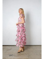 Print A-line Sleeveless Tiered Dresses