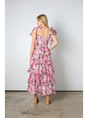 Print A-line Sleeveless Tiered Dresses