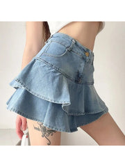 Ruffle Denim High Rise Skirts