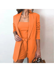 Bow Long Sleeve Blazers Shorts 3-piece Set