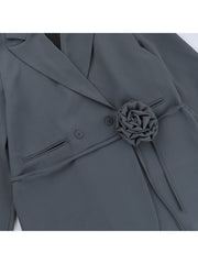 Flower Decor Lace Up Notch Collar Blazers