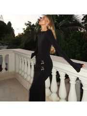 Ruched Long Sleeve Mermaid Black Maxi Dress