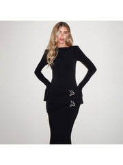 Ruched Long Sleeve Mermaid Black Maxi Dress