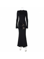 Ruched Long Sleeve Mermaid Black Maxi Dress