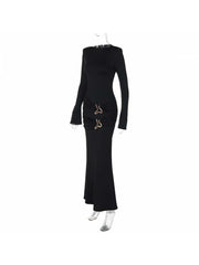 Ruched Long Sleeve Mermaid Black Maxi Dress