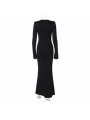 Ruched Long Sleeve Mermaid Black Maxi Dress