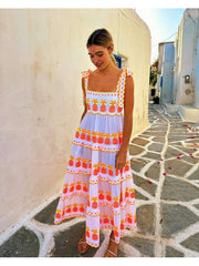 Colorblock Spaghetti Straps Tiered Maxi Dress