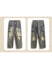 Patchwork Zipper Raged Hem Men's Cargo Jeans