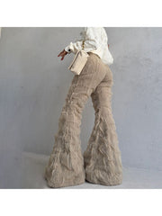 Plain High Rise Elastic Waist Flared Pants