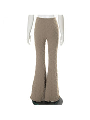 Plain High Rise Elastic Waist Flared Pants