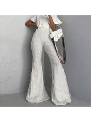 Plain High Rise Elastic Waist Flared Pants