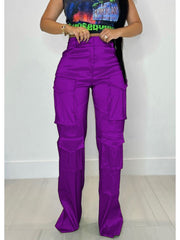 Plain Color Multi Pocket Straight Cargo Pants