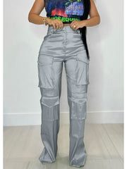 Plain Color Multi Pocket Straight Cargo Pants