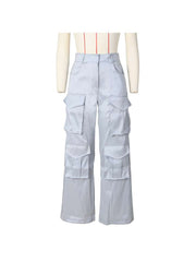 Plain Color Multi Pocket Straight Cargo Pants